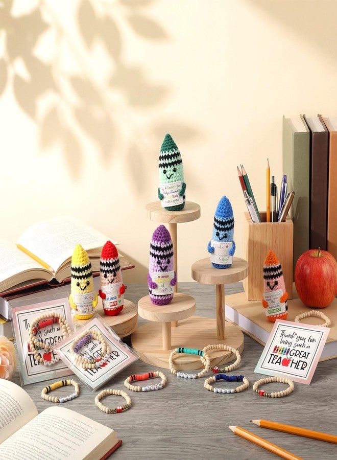 Juinte 6 Set Teacher Valentine's Gifts Appreciation Gifts Crayon Crochet Dolls with Thank You Teacher Bracelet Presents for Graduation End of Year from Students - Image 2