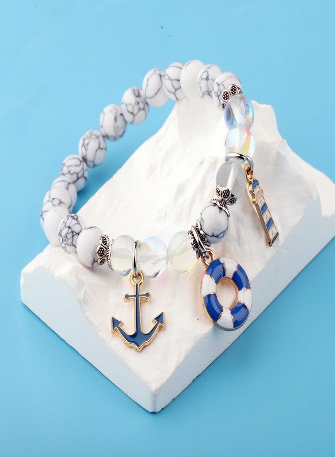 BNQL Nautical Bracelet Sailor Gifts Anchor Jewelry Bracelet Ocean Themed Gifts Anchor & Nautical Charm Bracelet - Image 3