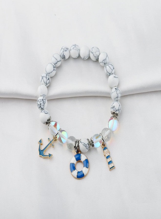 BNQL Nautical Bracelet Sailor Gifts Anchor Jewelry Bracelet Ocean Themed Gifts Anchor & Nautical Charm Bracelet - Image 2