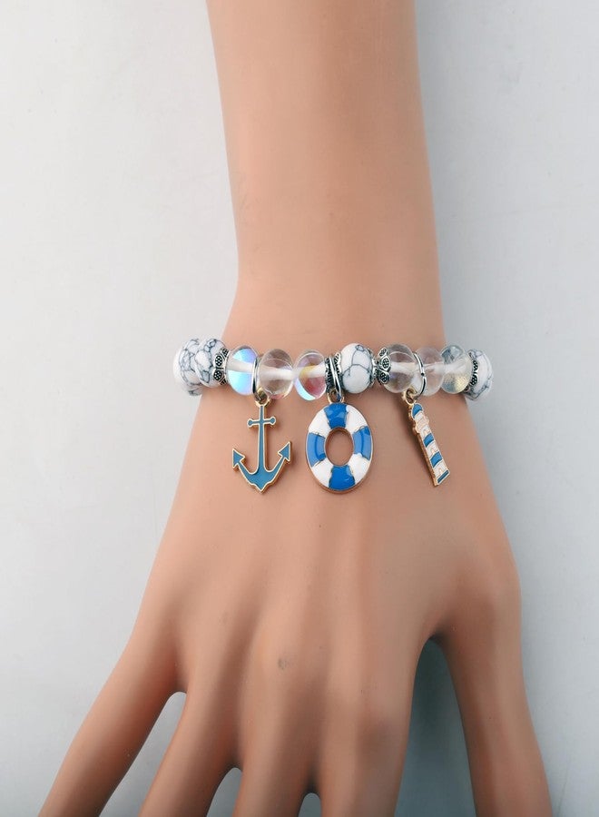 BNQL Nautical Bracelet Sailor Gifts Anchor Jewelry Bracelet Ocean Themed Gifts Anchor & Nautical Charm Bracelet - Image 5