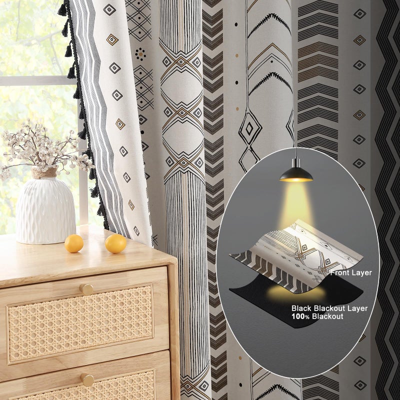 ColorBird 100% Boho Blackout Curtains 2 Panels 96 Inch Black White Western Southwest Aztec Thermal Black Out Patterned Curtain Drapes for Living Room Bedroom - Image 4