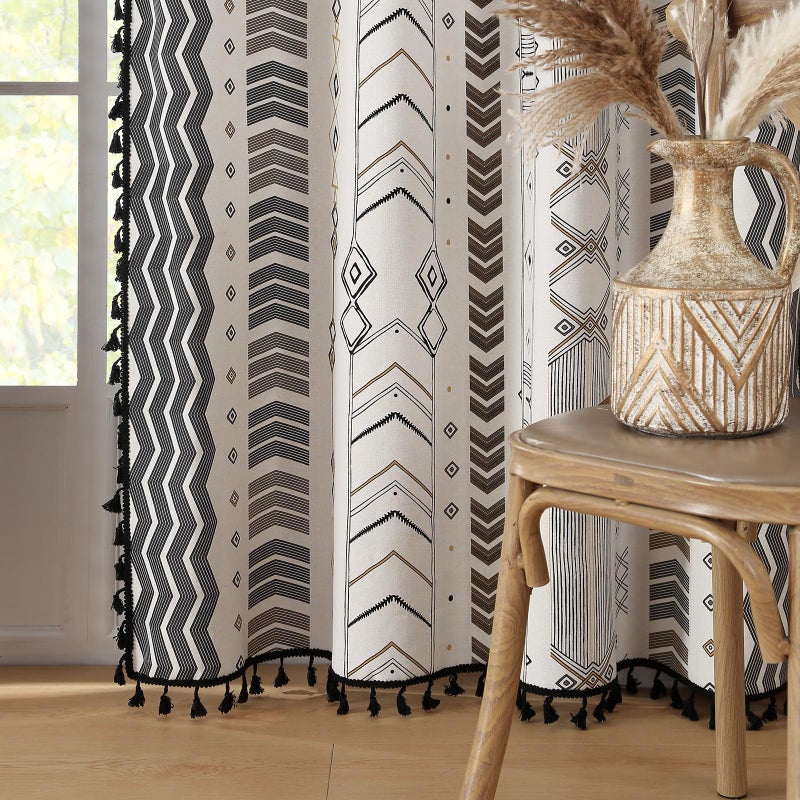 ColorBird 100% Boho Blackout Curtains 2 Panels 96 Inch Black White Western Southwest Aztec Thermal Black Out Patterned Curtain Drapes for Living Room Bedroom - Image 2