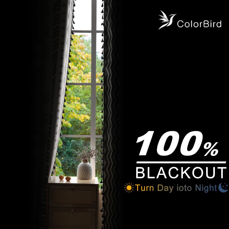 ColorBird 100% Boho Blackout Curtains 2 Panels 96 Inch Black White Western Southwest Aztec Thermal Black Out Patterned Curtain Drapes for Living Room Bedroom - Image 3