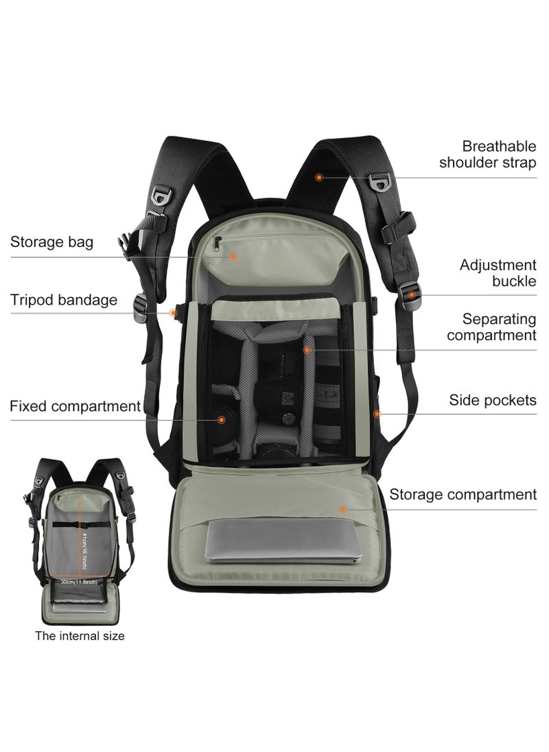 PULUZ - Waterproof Camera Bag Case Travel DSLR Camera Backpack for SLR DSLR, Lenses, Accessories Backpack Laptop Tablet Backpack Compatible for Sony/Canon/Nikon Camera and Lens Tripod Accessories - Image 1