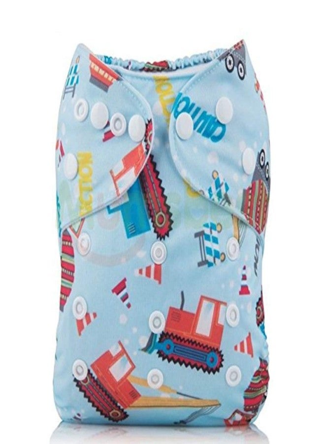 Mummamia Baby Reusable Pocket Cloth Diaper with 2 Microfiber 4Layer Nappy Inserts - Bulldozers - Image 1