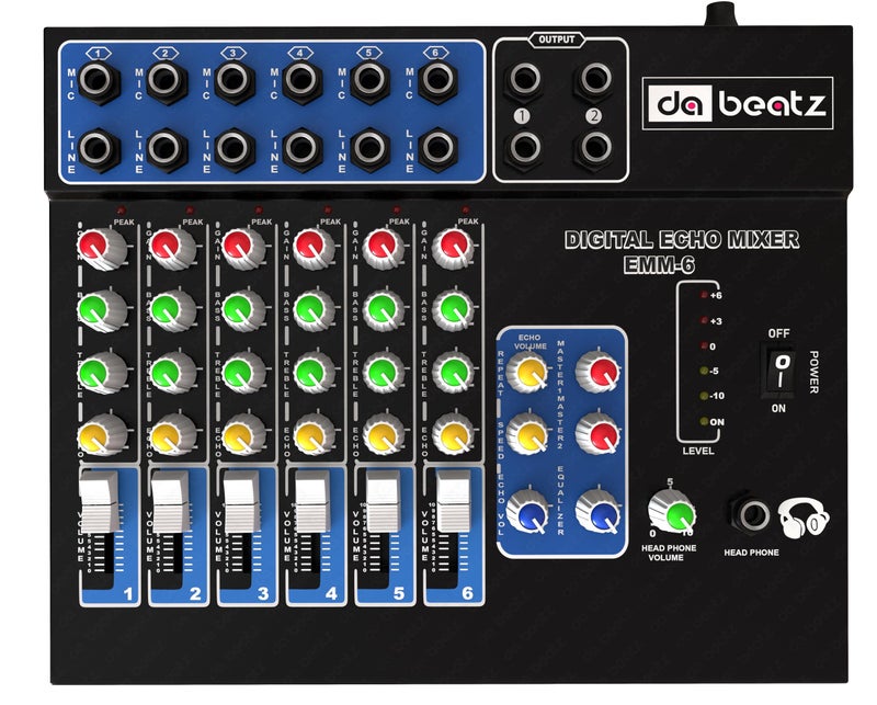 da.beatz. DaBeatz 6-Channel Stereo Echo DJ Sound Mixer for Parties, Stage Effects, Weddings, Diwali Giving Your Occasion an Impressive Output. (Black) - Image 1