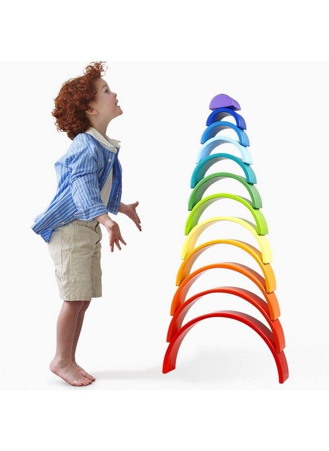 Lewo - 12 Pcs Wooden Rainbow Stacker Extra Large Stacking Game Nesting Puzzle Building Blocks Educational Toys For Kids Baby Toddlers - Image 1