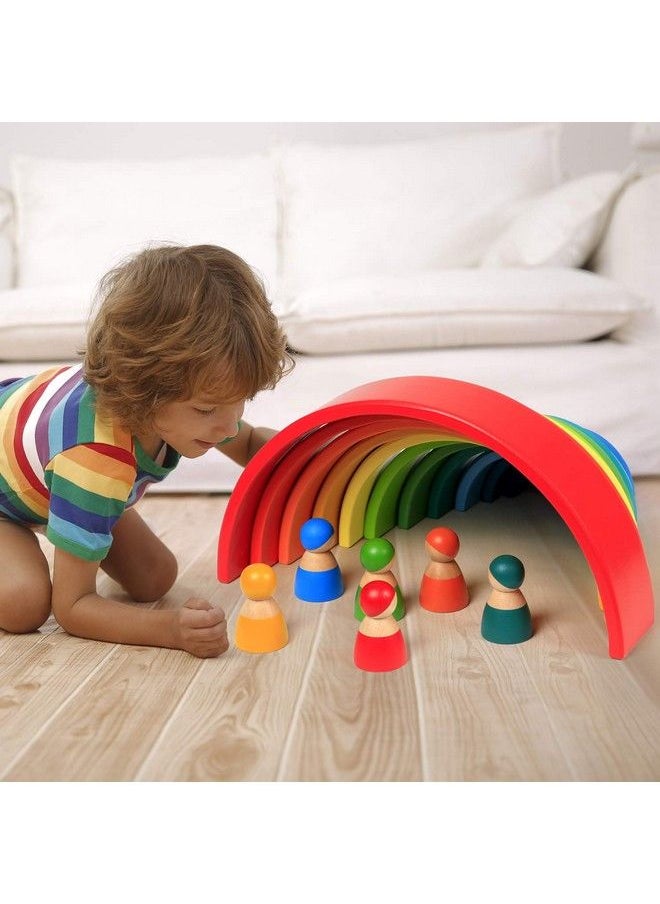 Lewo - 12 Pcs Wooden Rainbow Stacker Extra Large Stacking Game Nesting Puzzle Building Blocks Educational Toys For Kids Baby Toddlers - Image 1