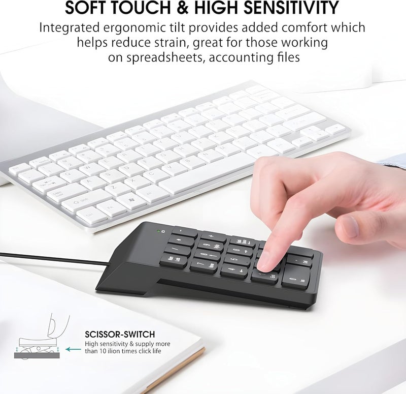 USB Wired Numeric Keypad, 18 Keys Slim Keyboard Compatible with iMac, Mac Pro, MacBook, MacBook Air, Pro, Laptop, Laptop - Image 5