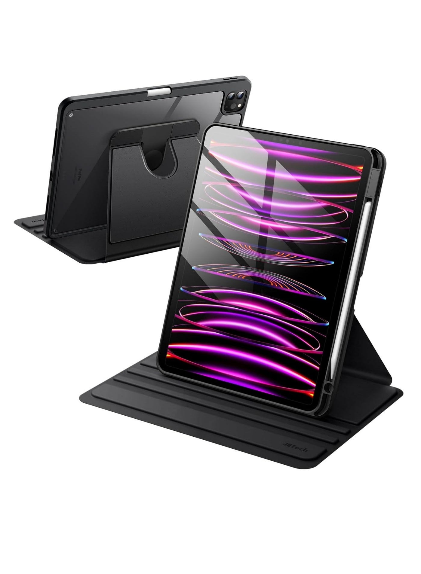 Rock Pow Rotating Cover Case for iPad Pro 11 Inch Case (M5/M4) 2025/2024 with Pencil Holder, 360 Degree Rotation Protective Stand Cover Clear Back, Auto Wake/Sleep Cover for 2024/2025 Pro 11 inch M5/M