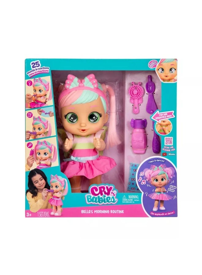 Cry Babies Bella's Morning Routine Interactive Baby Doll | Claps & Dance | Makes Realistic Baby Sounds | Collectible Soft Doll | Nurturing and Imaginative Play | Sensory Development | Gift for Toddler & Kids - Image 1