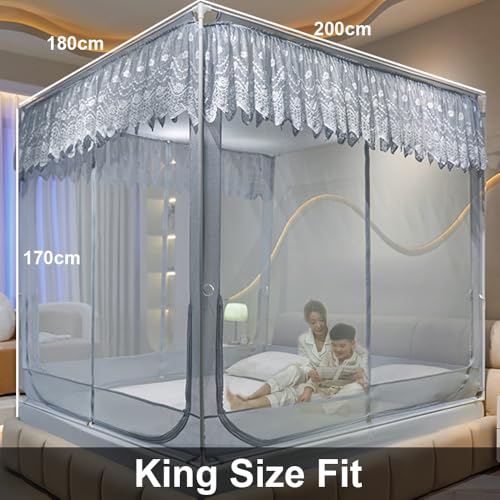 Dawnwake Mosquito Net, Anti-Fall Mosquito Neting Bed for Babies/Adult/Outdoor,Portable Foldable Travel/Camping Mosquito Net Tent, Suit for King Size Bed (White, 200 * 180cm) - Image 2