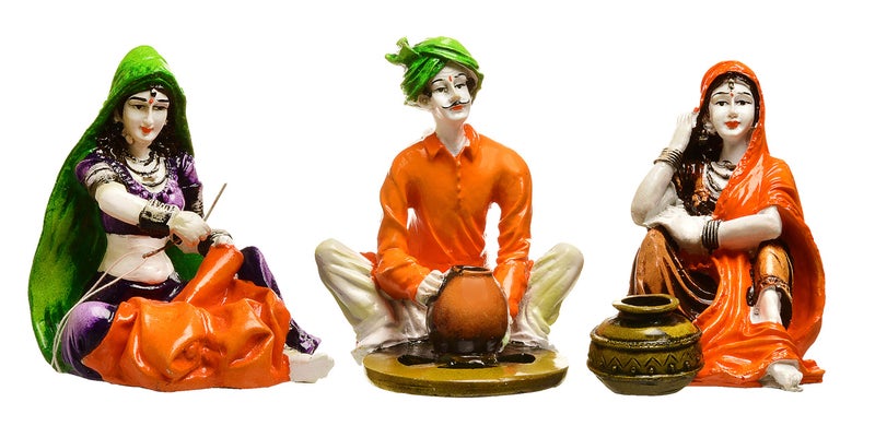 Karigaari India Handcrafted Polyresine Traditions Rajasthani Showpiece for Home Decor - Set of 3 (20.38 cm x 15.24 cm x 15.24 cm, Multicolour) - Image 2