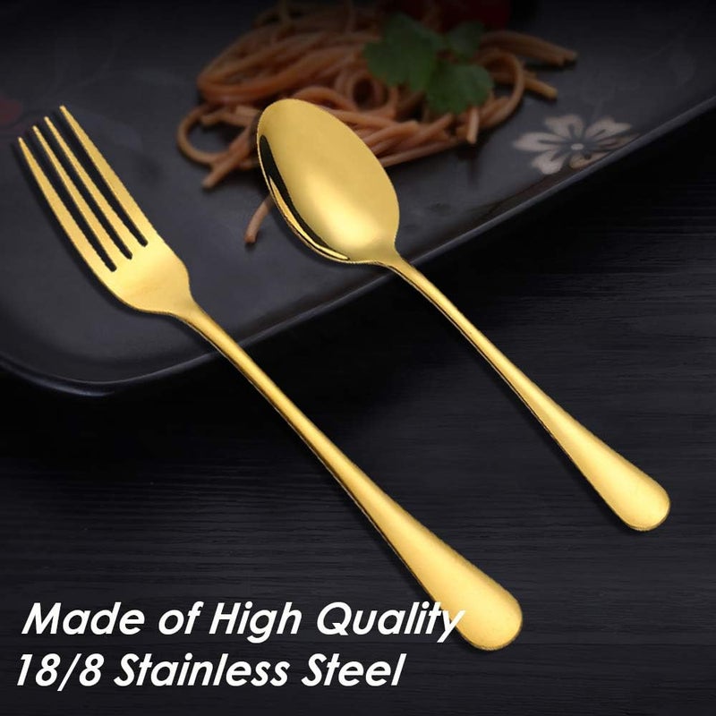 findTop Set of 12, Gold Plated Stainless Steel Dinner Forks and Spoons, Heavy-duty Forks (8 Inch) and Spoons (7 Inch) Cutlery Set- Gold - Image 3