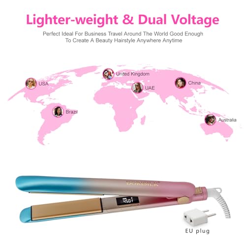 DORISILK Colorful Flat Iron 450 Degrees, Ceramic Hair Straightener and Curler 2 in 1, 30s Fast Heat Straightening Iron for Hair, Dual Voltage Hair Iron 1 Inch Salon Control Temp Gift for Women Girls - Image 4