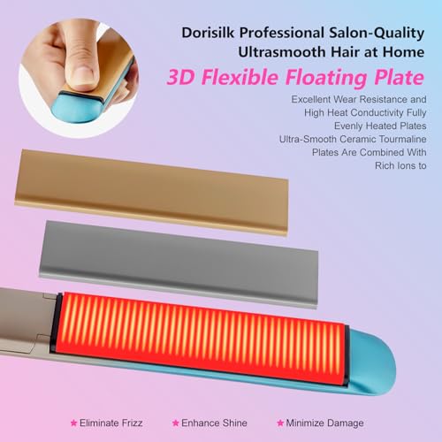 DORISILK Colorful Flat Iron 450 Degrees, Ceramic Hair Straightener and Curler 2 in 1, 30s Fast Heat Straightening Iron for Hair, Dual Voltage Hair Iron 1 Inch Salon Control Temp Gift for Women Girls - Image 2