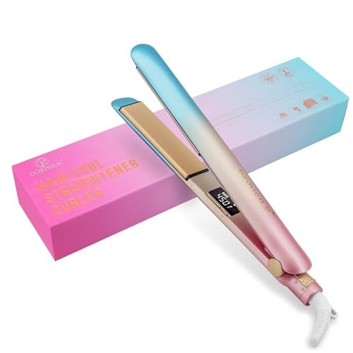 DORISILK Colorful Flat Iron 450 Degrees, Ceramic Hair Straightener and Curler 2 in 1, 30s Fast Heat Straightening Iron for Hair, Dual Voltage Hair Iron 1 Inch Salon Control Temp Gift for Women Girls - Image 1