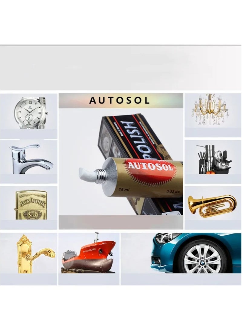 Autosol 3 Piece Metal Polish Set，Multi Purpose Metal Cleaner，Quickly Cleans Sterling Silver，Brass，and Stainless Steel，Removes Grime and Rust，Polishes Chrome Plated Silverware (75ml + 75ml + 75ml) - Image 3