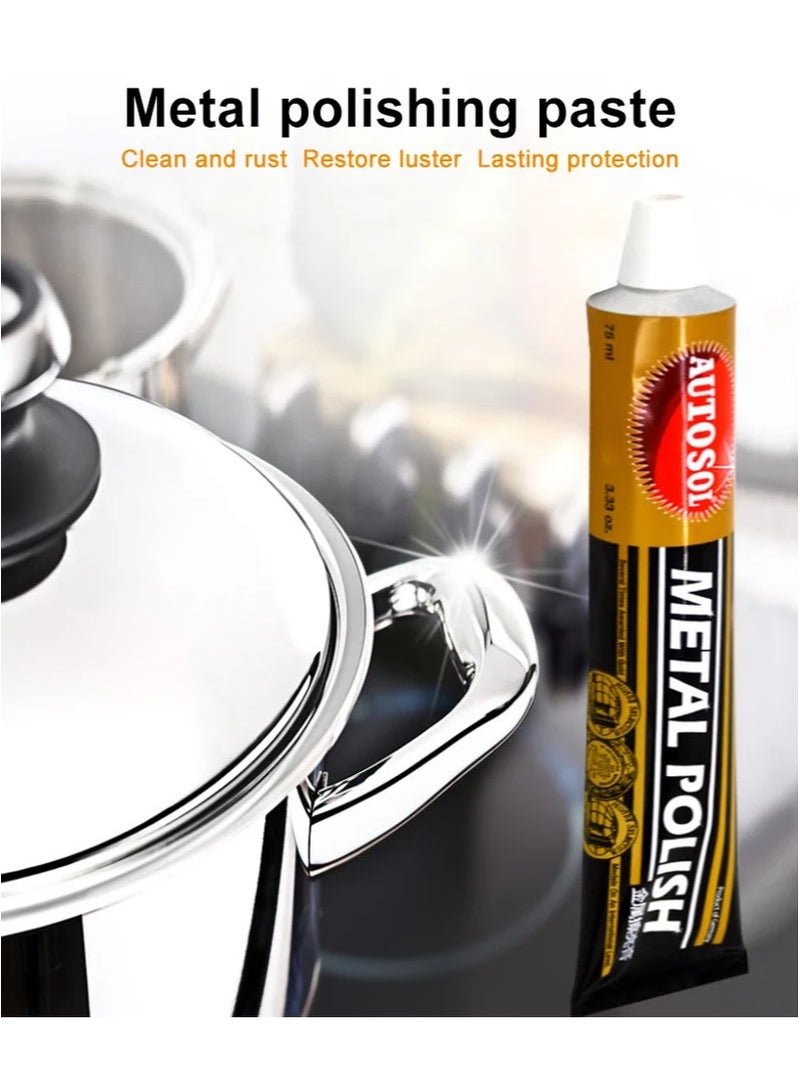 Autosol 3 Piece Metal Polish Set，Multi Purpose Metal Cleaner，Quickly Cleans Sterling Silver，Brass，and Stainless Steel，Removes Grime and Rust，Polishes Chrome Plated Silverware (75ml + 75ml + 75ml) - Image 2