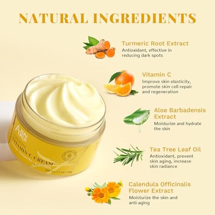 ANAI RUI Vitamin C Face Moisturizer with Turmeric, Anti-Aging Facial Cream for Dull, Dry Skin, Reduces Wrinkles, Evens Skin Tone, Hydrating & Nourishing, 1.7 OZ - Image 3