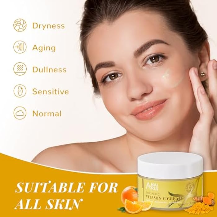 ANAI RUI Vitamin C Face Moisturizer with Turmeric, Anti-Aging Facial Cream for Dull, Dry Skin, Reduces Wrinkles, Evens Skin Tone, Hydrating & Nourishing, 1.7 OZ - Image 5
