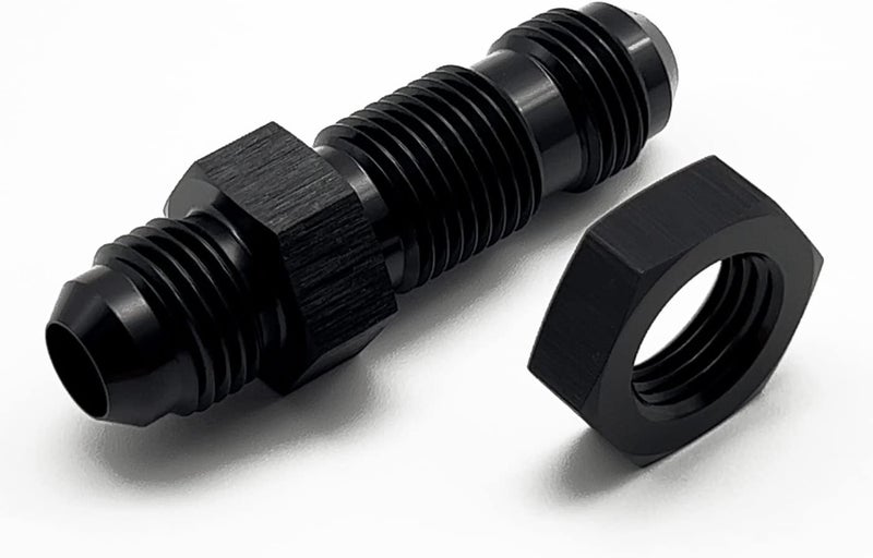 KRD Performance Straight Aluminum 6AN Male Flare Bulkhead Fuel Fitting Union Adapter with AN6 Bulkhead Nut, Black - Image 2