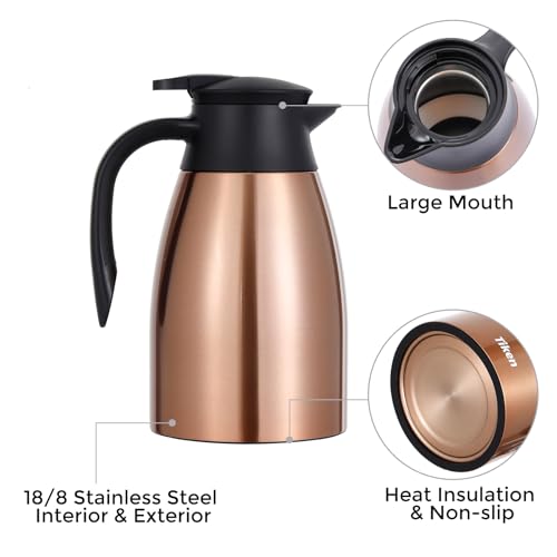 Tiken 51 Oz Thermal Coffee Carafe, Stainless Steel Insulated Vacuum Coffee Carafes For Keeping Hot, 1.5 Liter Beverage Dispenser (Copper) - Image 4