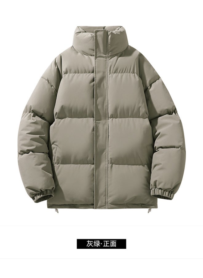 Solid Color Cotton Jacket For Men And Women, Couple's Trendy Loose Stand Collar Puffer Jacket, Winter Cold-proof Warm Thick Versatile Cotton Coat Top