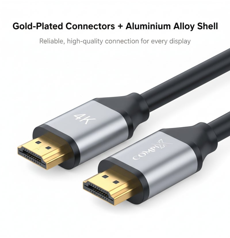 COMPIX HDMI 2.0 Cable 2M High-Speed 18Gbps, 4K@60Hz Ultra HD Gold-Plated HDMI Cable, Full HD 1080p, 3D Braided Cord for PS5/PS4 PlayStation Xbox Laptop PC TV Projector (Black) - Image 2