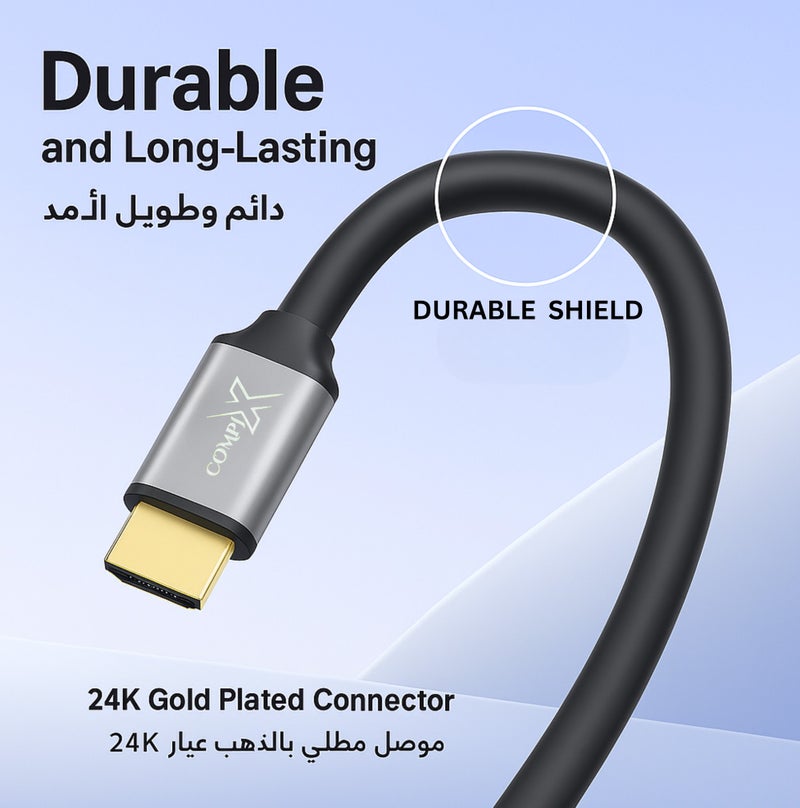 COMPIX HDMI 2.0 Cable 2M High-Speed 18Gbps, 4K@60Hz Ultra HD Gold-Plated HDMI Cable, Full HD 1080p, 3D Braided Cord for PS5/PS4 PlayStation Xbox Laptop PC TV Projector (Black) - Image 3