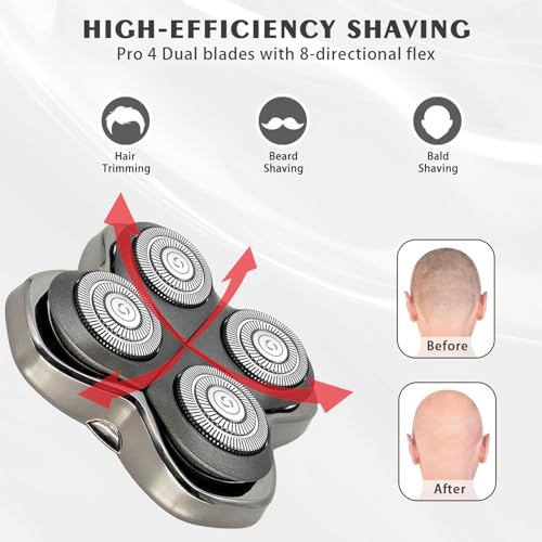 VODOZAVA 3Pack Pro 4 Shaver Replacement Heads for Skull, Shaver Replacement Blade for Pitbull Gold PRO, Silver PRO, Platinum PRO, Butterfly Kiss PRO Head Shavers, Floating 4 Heads Self-Sharpening Blades - Image 4