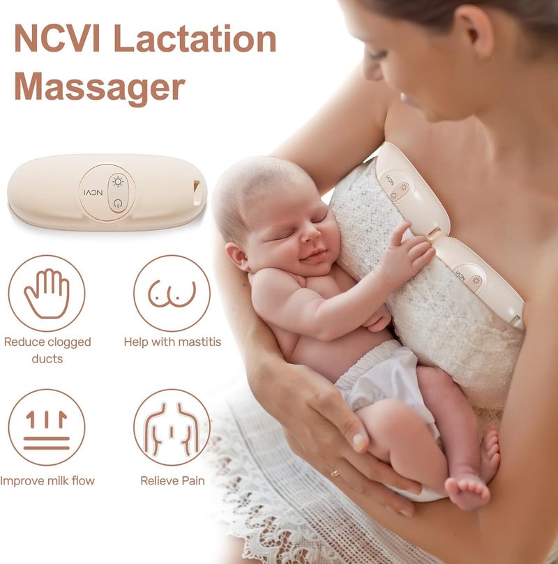 NCVI مدلك الرضاعة NCVI الدافئ 2 في 1 مدلك الثدي للرضاعة 2 عبوة حرارة اهتزاز لانسداد القنوات احتقان تحسين تدفق الحليب الضخ والرضاعة الأساسية - Image 2