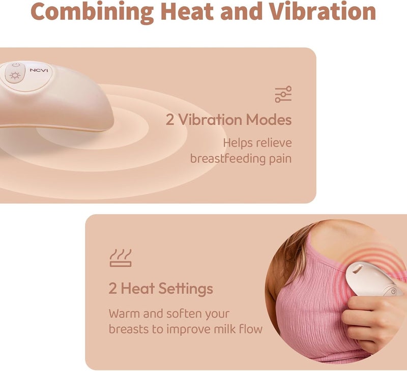 NCVI مدلك الرضاعة NCVI الدافئ 2 في 1 مدلك الثدي للرضاعة 2 عبوة حرارة اهتزاز لانسداد القنوات احتقان تحسين تدفق الحليب الضخ والرضاعة الأساسية - Image 3