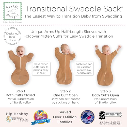 SwaddleDesigns Transitional Swaddle Sack, Arms Up Half-Length Sleeves & Mitten Cuffs, Swaddle for Newborn Transition to Baby Sleep Sack Wearable Blanket, Small, 0-3 Month, 6-14 lb, Heathered Butterum - Image 3