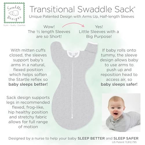 SwaddleDesigns Transitional Swaddle Sack, Arms Up Half-Length Sleeves & Mitten Cuffs, Swaddle for Newborn Transition to Baby Sleep Sack Wearable Blanket, Small, 0-3 Month, 6-14 lb, Heathered Butterum - Image 5