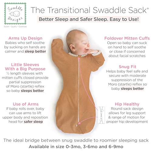 SwaddleDesigns Transitional Swaddle Sack, Arms Up Half-Length Sleeves & Mitten Cuffs, Swaddle for Newborn Transition to Baby Sleep Sack Wearable Blanket, Small, 0-3 Month, 6-14 lb, Heathered Butterum - Image 2