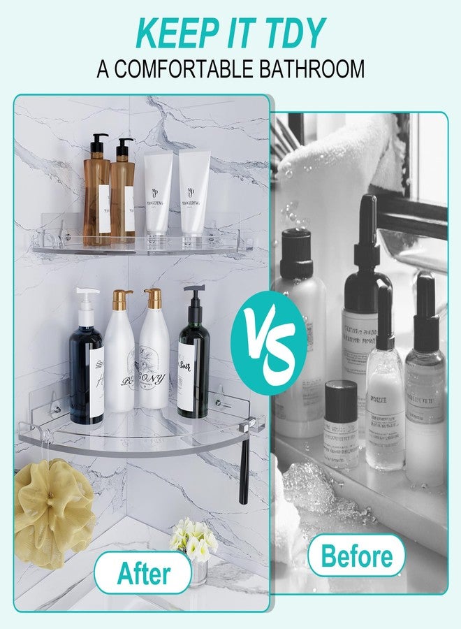 YAWSOUP Acrylic Corner Shower Shelves,Adhesive Shower Caddy Organizer for Bathroom Storage Home Decor,Clear, RustProof, No Drilling Bathroom Wall Shelf,2-Pack - Image 5