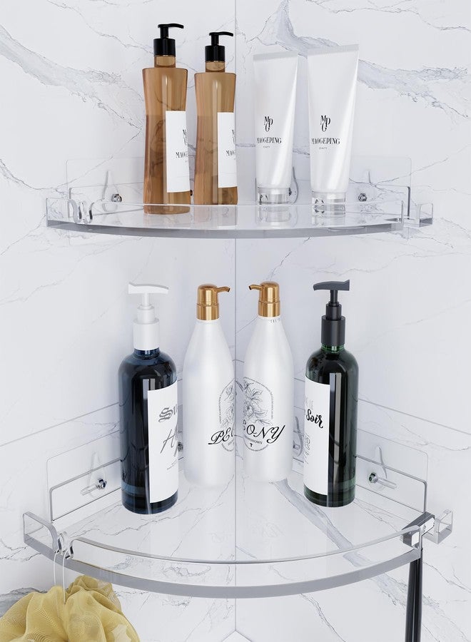 YAWSOUP Acrylic Corner Shower Shelves,Adhesive Shower Caddy Organizer for Bathroom Storage Home Decor,Clear, RustProof, No Drilling Bathroom Wall Shelf,2-Pack - Image 1