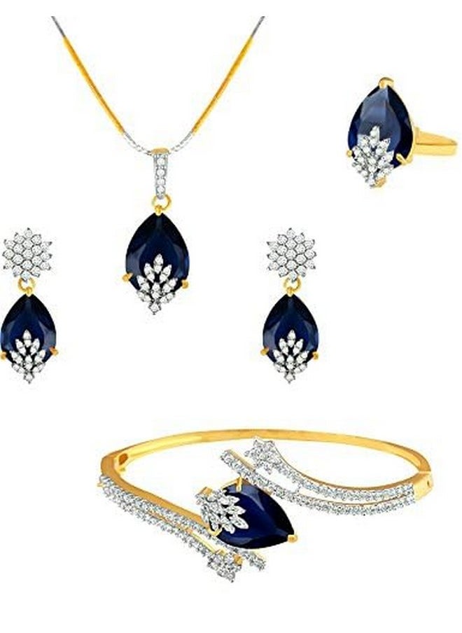 YouBella YouBella Signature Collection American Diamond Combo of Pendant Set/Necklace Set with Earrings, Bracelet and Ring for Girls and Women (Blue)  - Image 2
