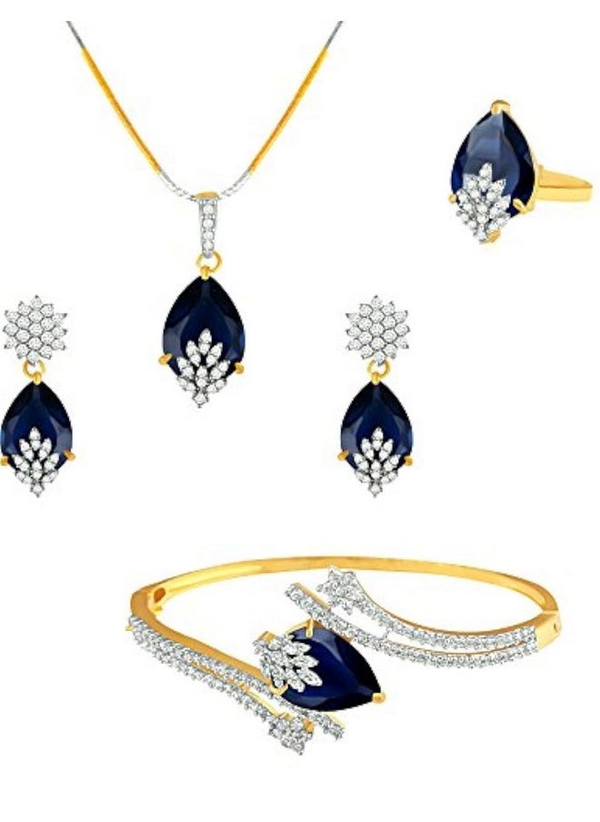 YouBella YouBella Signature Collection American Diamond Combo of Pendant Set/Necklace Set with Earrings, Bracelet and Ring for Girls and Women (Blue)  - Image 1