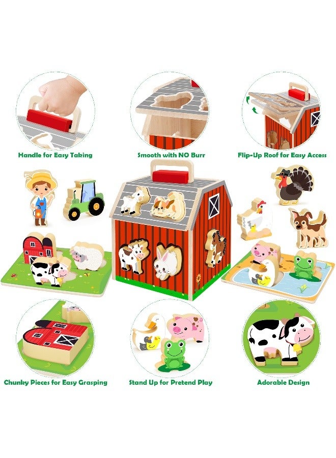 Wooden Assembled Barn House Scene, Pairing Building Blocks, Cognitive Puzzle Blocks, Puzzle Board, for Children Aged 0-3-6 Years  - Image 4