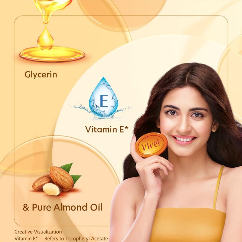 Vivel Glycerin Bathing Bar Soap for Soft Moisturized Skin with Pure Almond Oil Vitamin E Special Pack 125gx3 Pack of 3 - Image 2