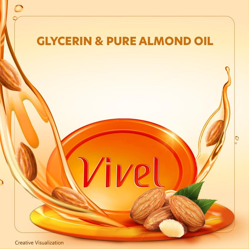 Vivel Glycerin Bathing Bar Soap for Soft Moisturized Skin with Pure Almond Oil Vitamin E Special Pack 125gx3 Pack of 3 - Image 3