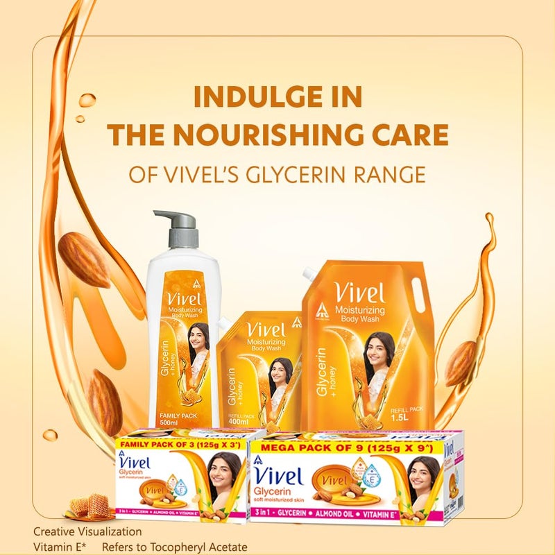 Vivel Glycerin Bathing Bar Soap for Soft Moisturized Skin with Pure Almond Oil Vitamin E Special Pack 125gx3 Pack of 3 - Image 5