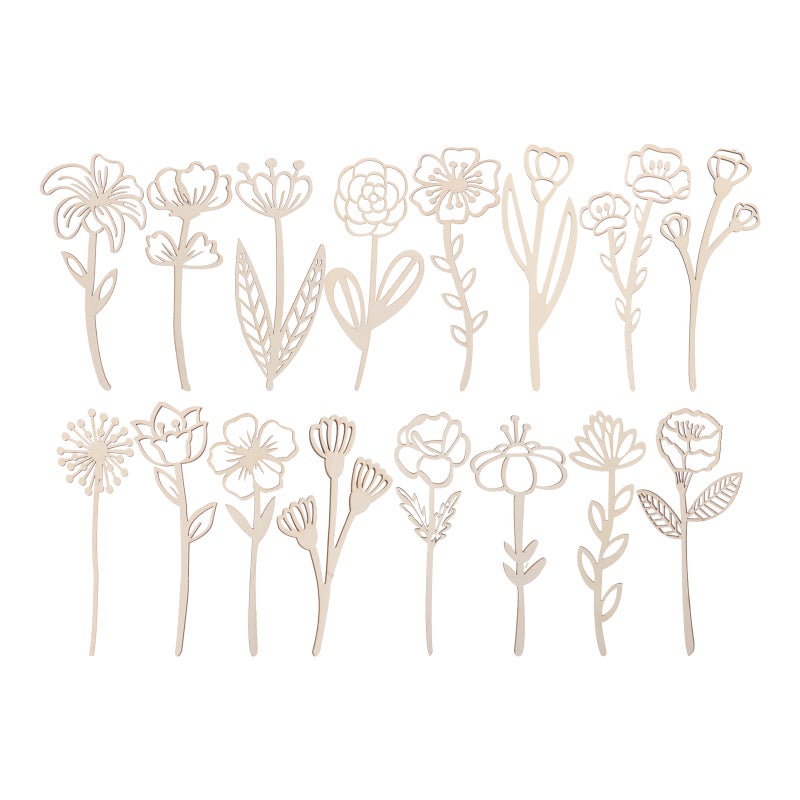 Wooden Wildflower Decor for Decoration 16Pcs DIY Rustic Floral Cutouts Set - Image 1