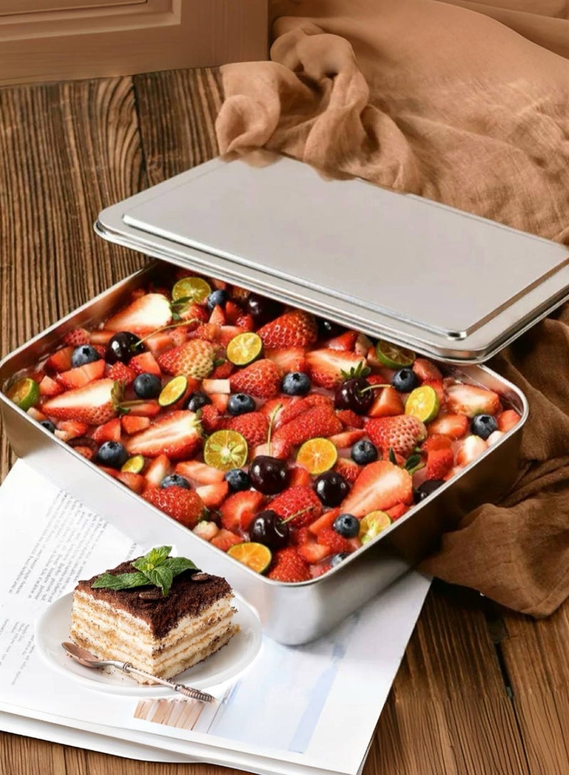 JoyousSto Stainless Steel Bread Loaf Pan with Lid,Multifunctional, Deep, and Thickened, Baking Bakeware Baking Bread Party Dessert,Tiramisu, Pastries, Roasted Fish, Grilled Meats, Steaming, and Storing Food – Perfect for Kitchen, Parties, Restaurants, and Outdoor Events - Image 1