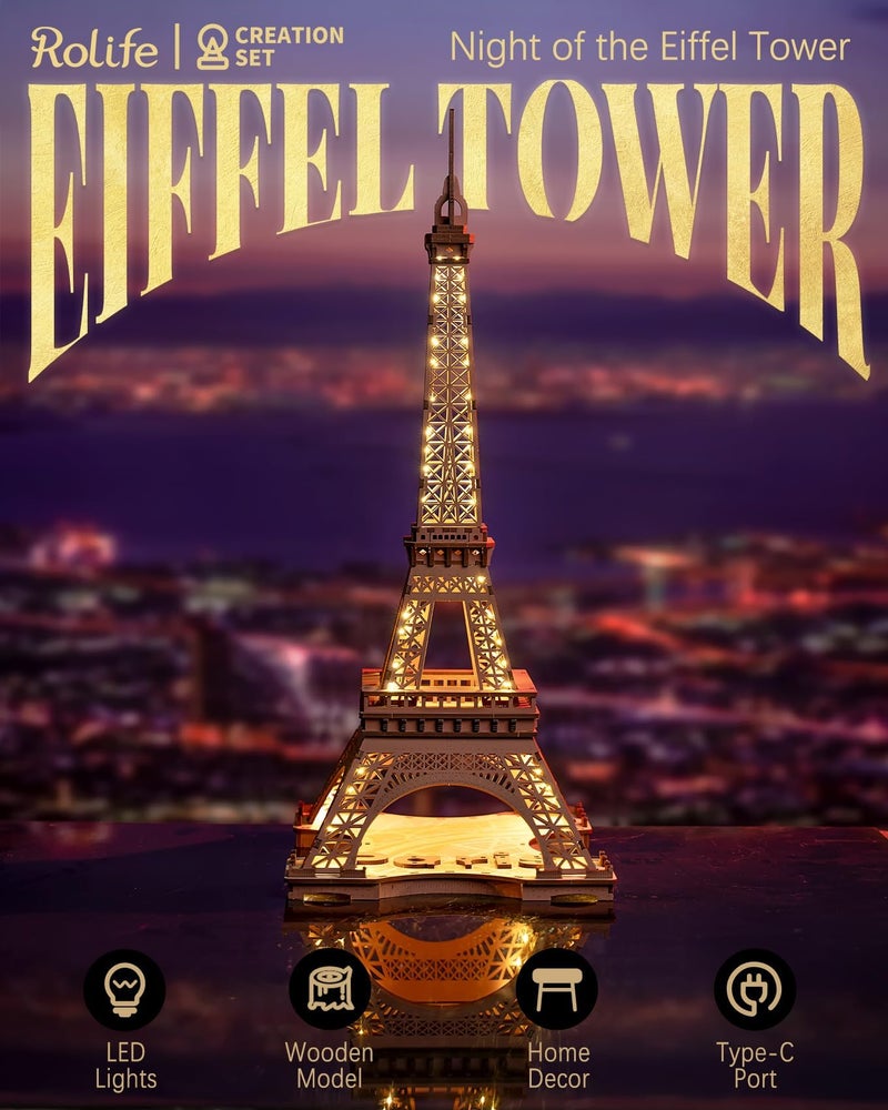 Rolife 3D Wooden Puzzles for Adults Large Eiffel Tower SetLED Model Building Sets Paris Architecture Kits as Home Decor Gift Ideas for Women and Men - Image 3