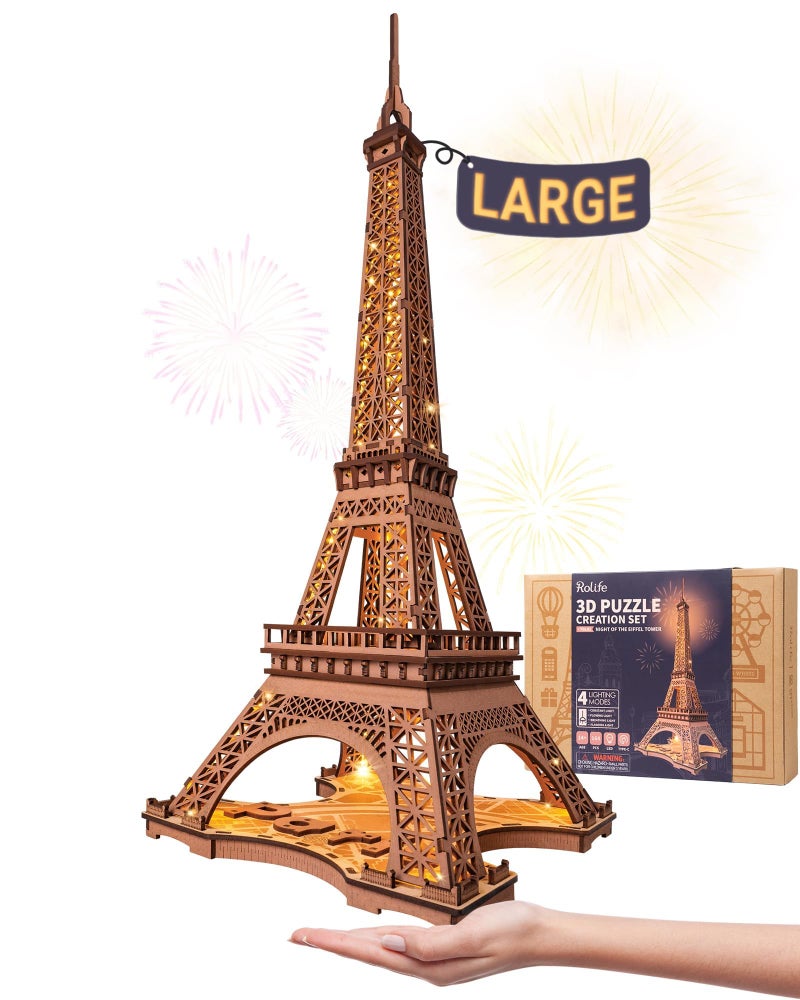 Rolife 3D Wooden Puzzles for Adults Large Eiffel Tower SetLED Model Building Sets Paris Architecture Kits as Home Decor Gift Ideas for Women and Men - Image 2