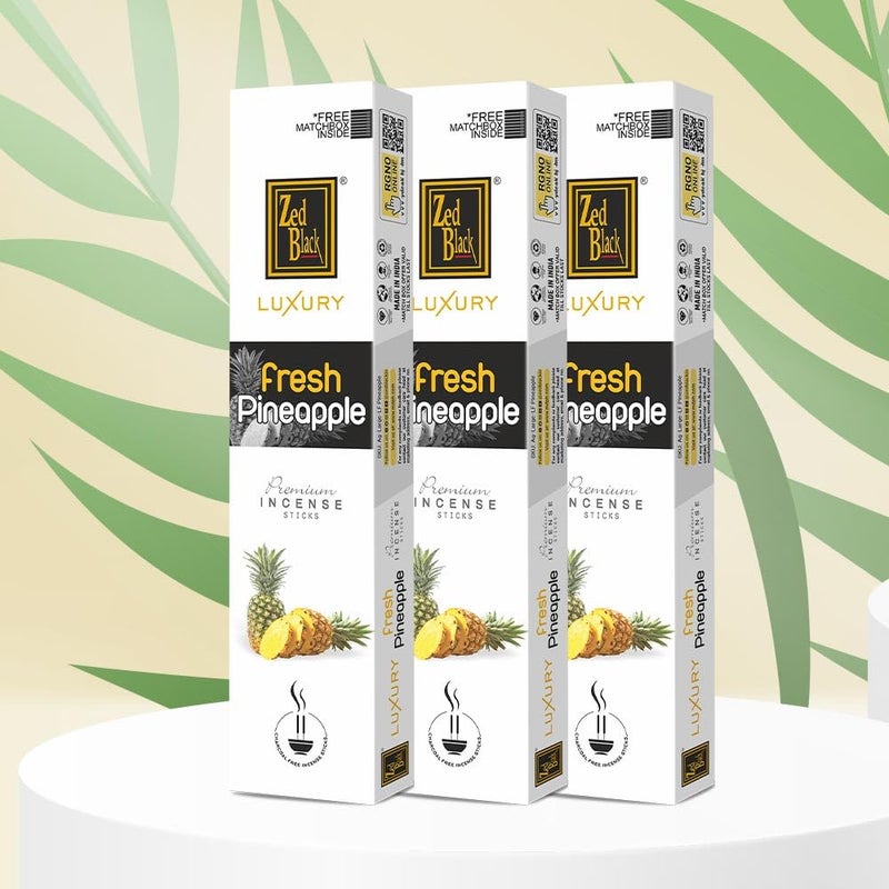 Zed Black Luxury Fresh Pineapple Premium Incense Sticks Pack of 3 Agarbatti Stick Nature Inspired Fragrances for Puja, Meditation, Refreshing Ambience - Free 1 N Matchbox Inside - Image 2