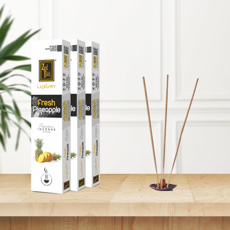 Zed Black Luxury Fresh Pineapple Premium Incense Sticks Pack of 3 Agarbatti Stick Nature Inspired Fragrances for Puja, Meditation, Refreshing Ambience - Free 1 N Matchbox Inside - Image 3